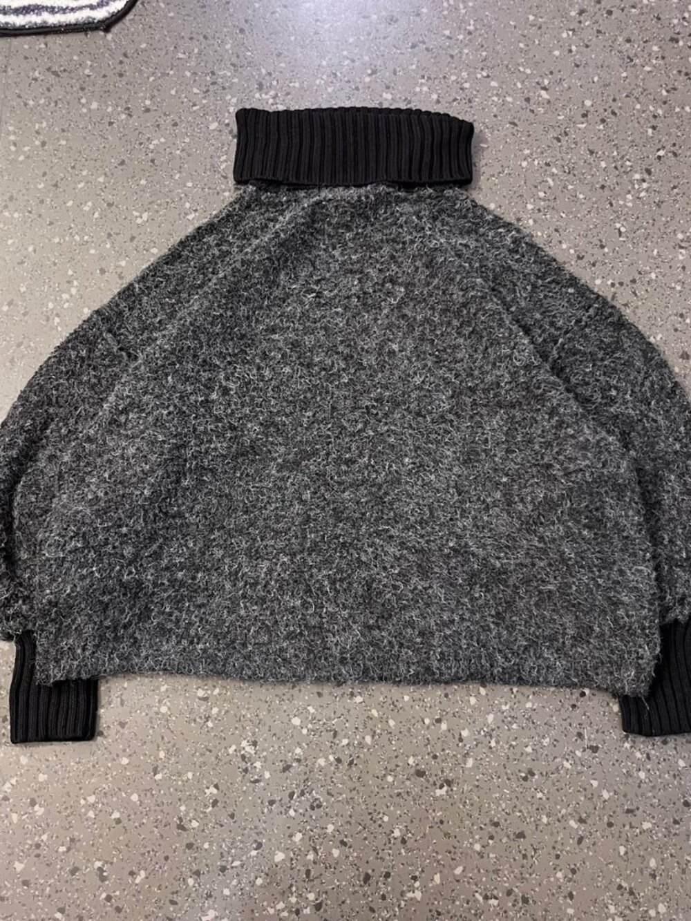 Free People Grey Turtleneck Sweater Black Ribbed Trim
